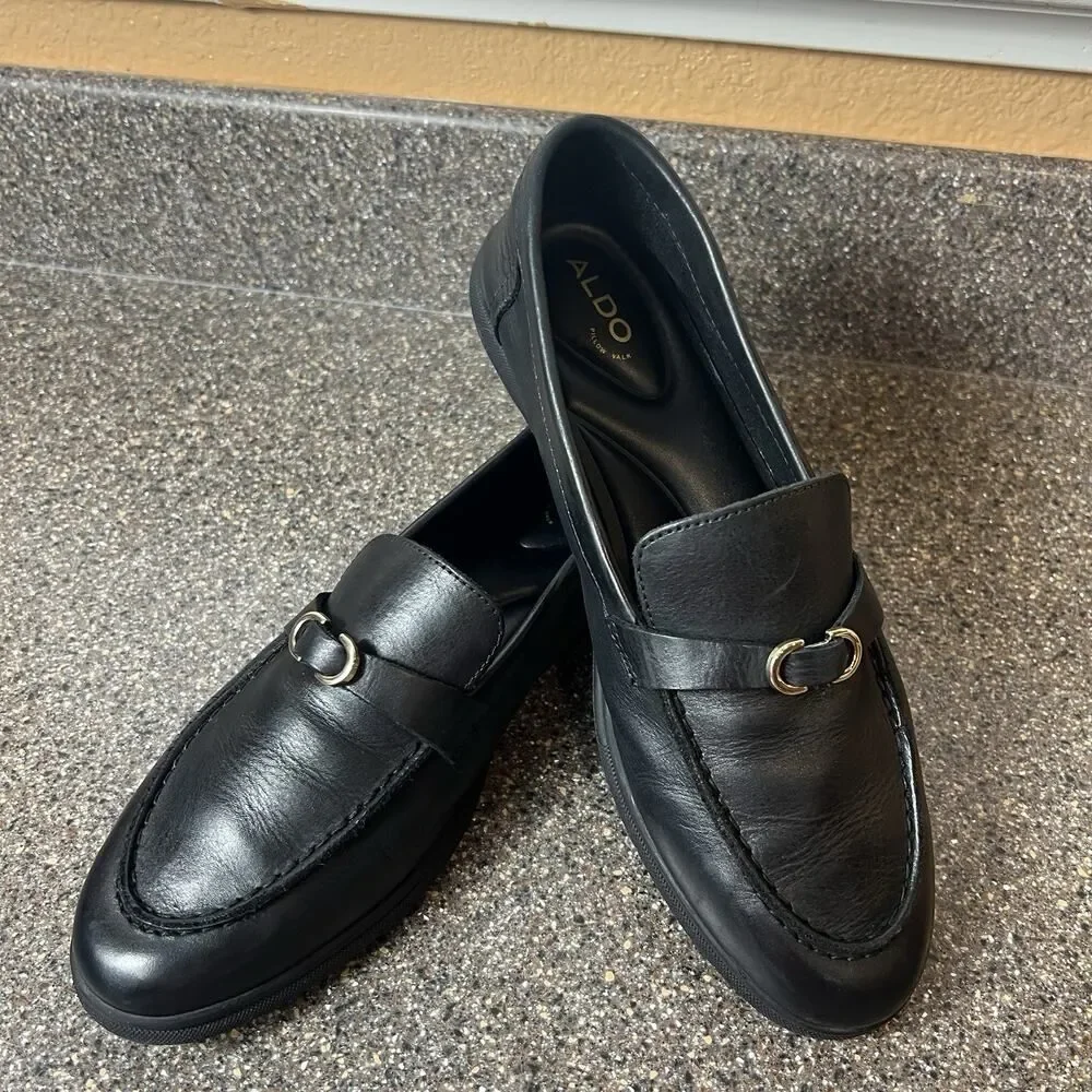 Aldo Pillow Walk Comfort Casual Shoes Black Leather Womens Size 10 Slip On Flats
